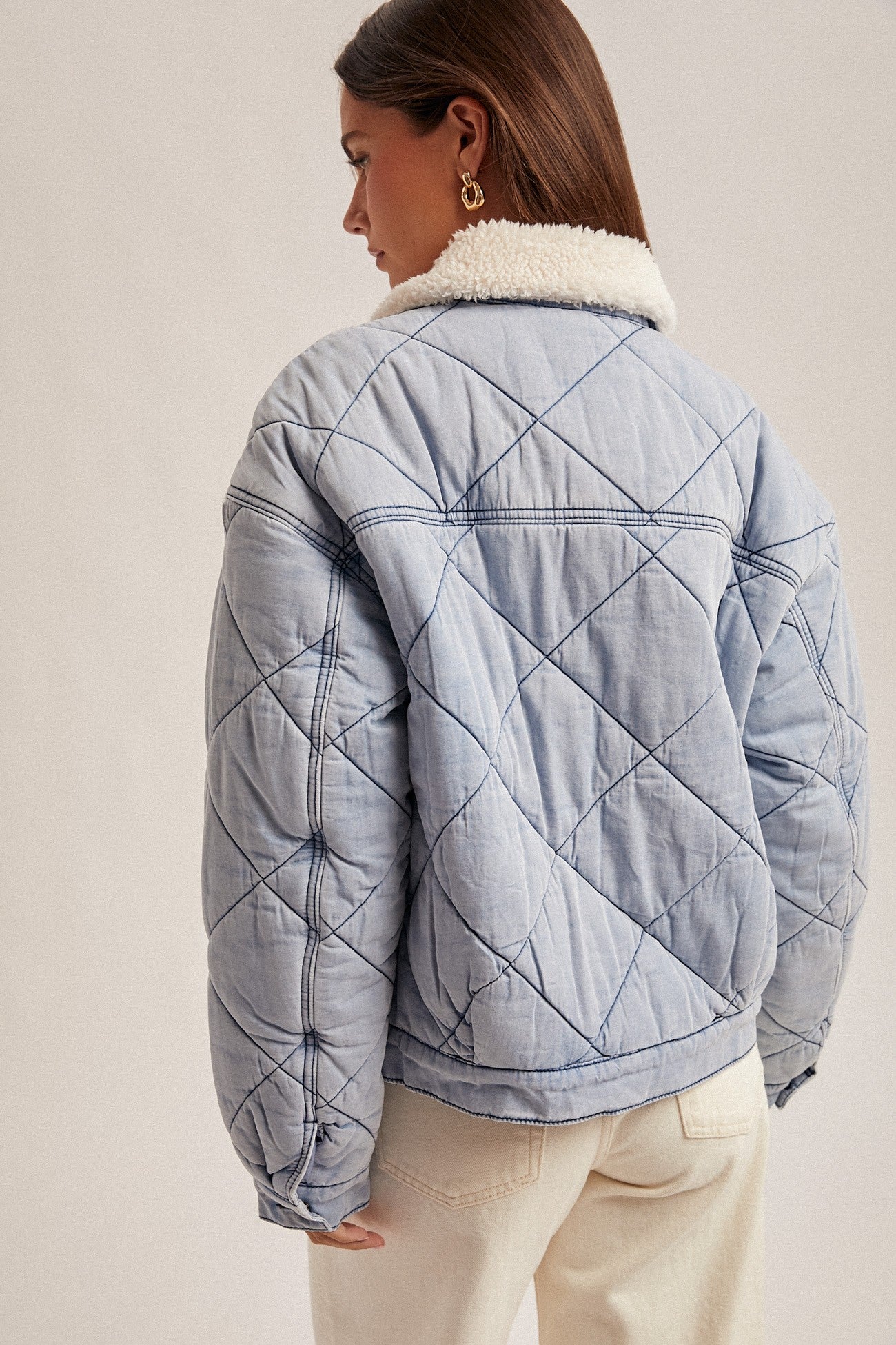 Sherpa Collar Quilted Denim Jacket