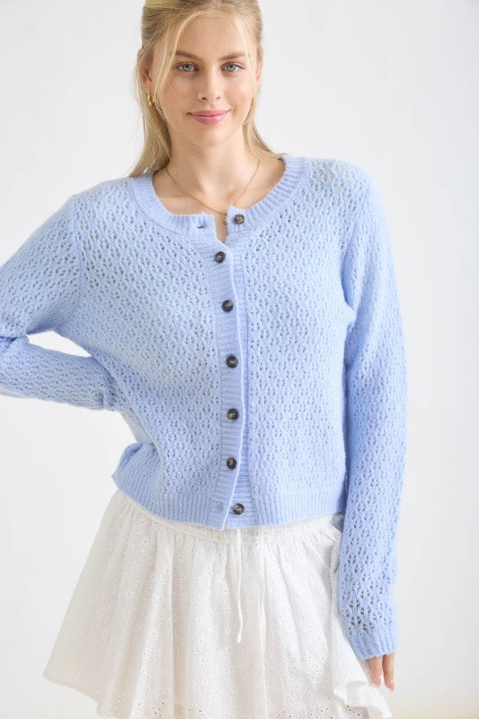 Eyelet Pattern Button Down Cardigan
