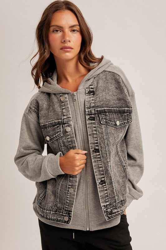 Denim Contrast Hoodie Jacket