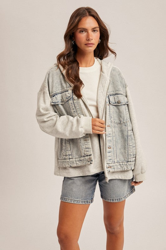 Denim Contrast Hoodie Jacket