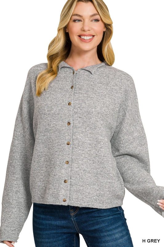 Collared Button Down Cardigan Sweater