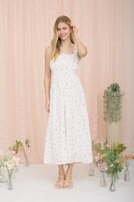 Floral Stripe Clip Dot Maxi Dress
