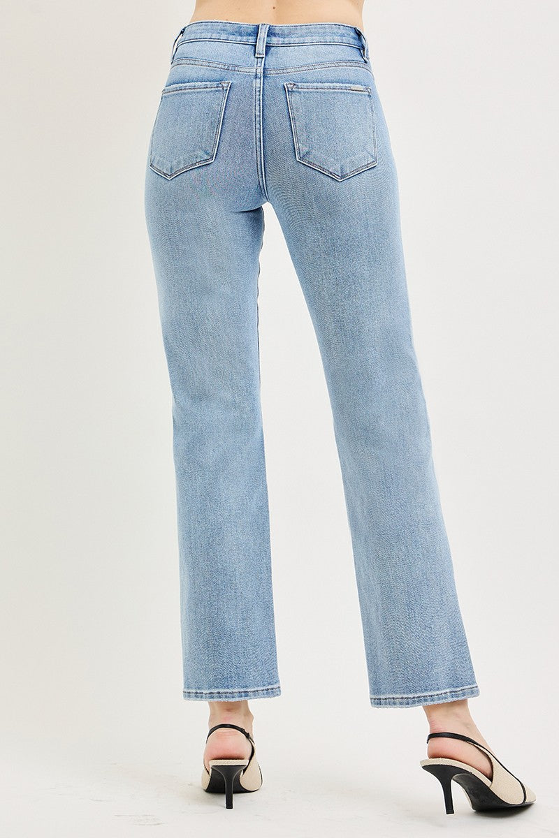 Mid Rise Light Wash Ankle Straight Risen Jeans