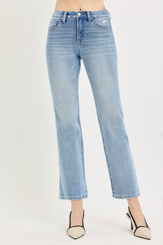 Mid Rise Light Wash Ankle Straight Risen Jeans