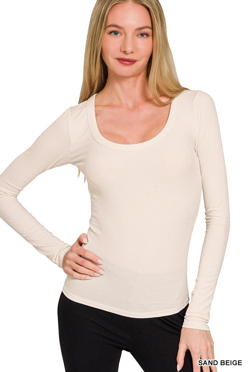 Ribbed Boat Neck Long Sleeve