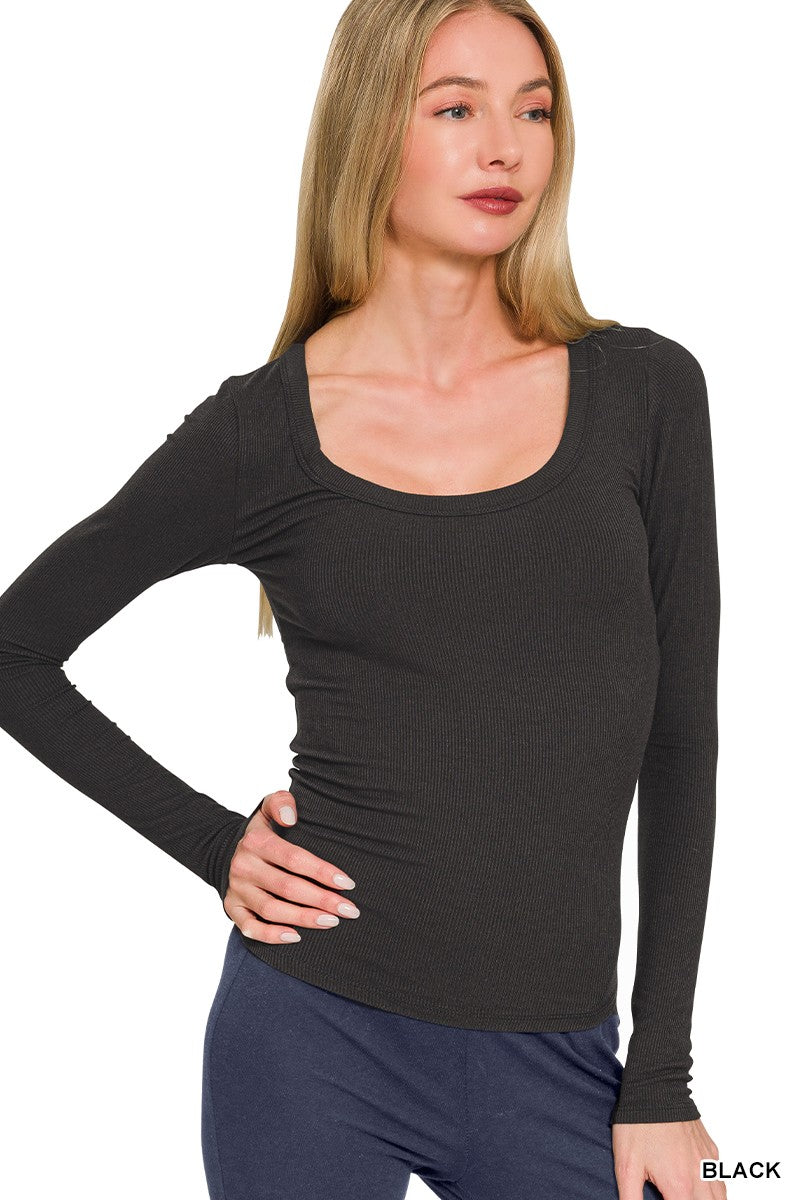 Ribbed Boat Neck Long Sleeve