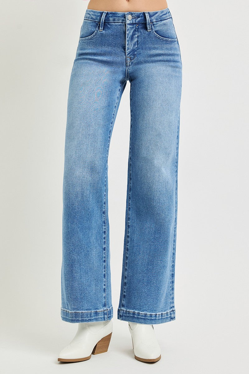Tummy Control Medium Wash Wide Risen Jeans