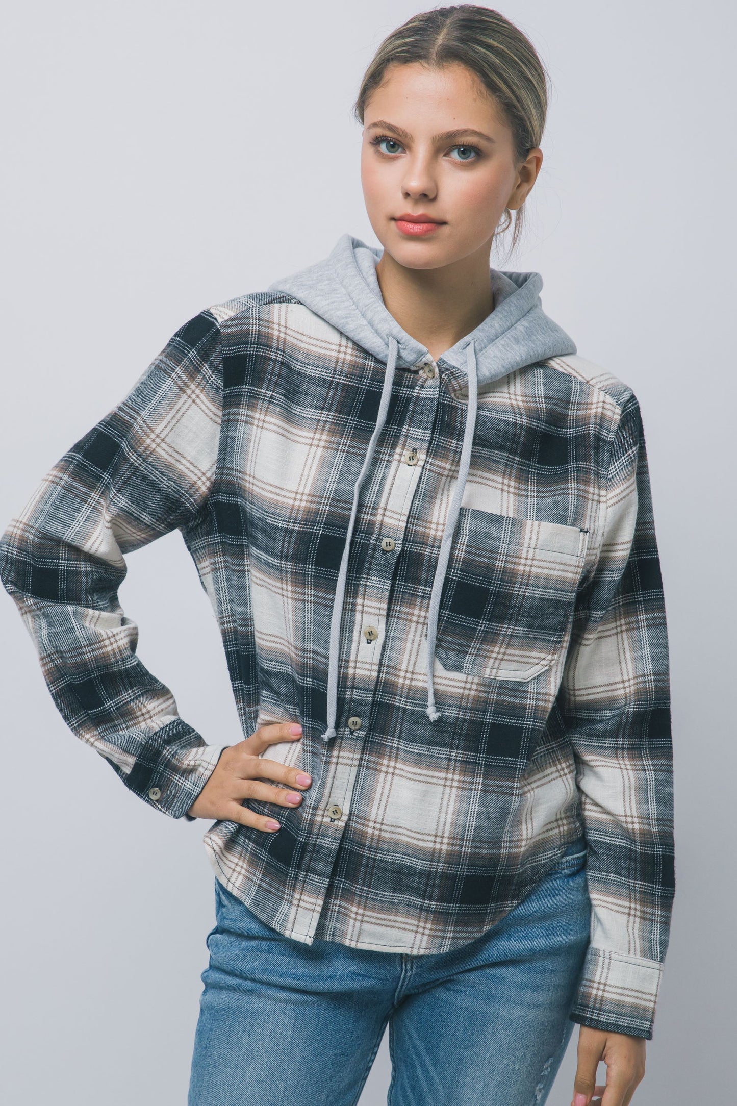 Hooded Flannel Shirt Jacket