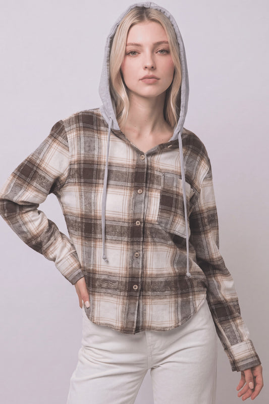 Hooded Flannel Shirt Jacket