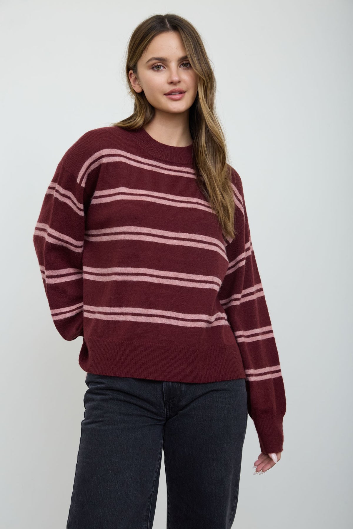 Stripe Crew Neck Pullover Sweater