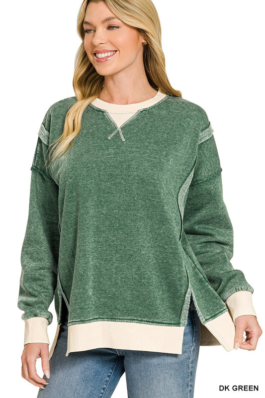 Fleece Contrast Trim Pullover
