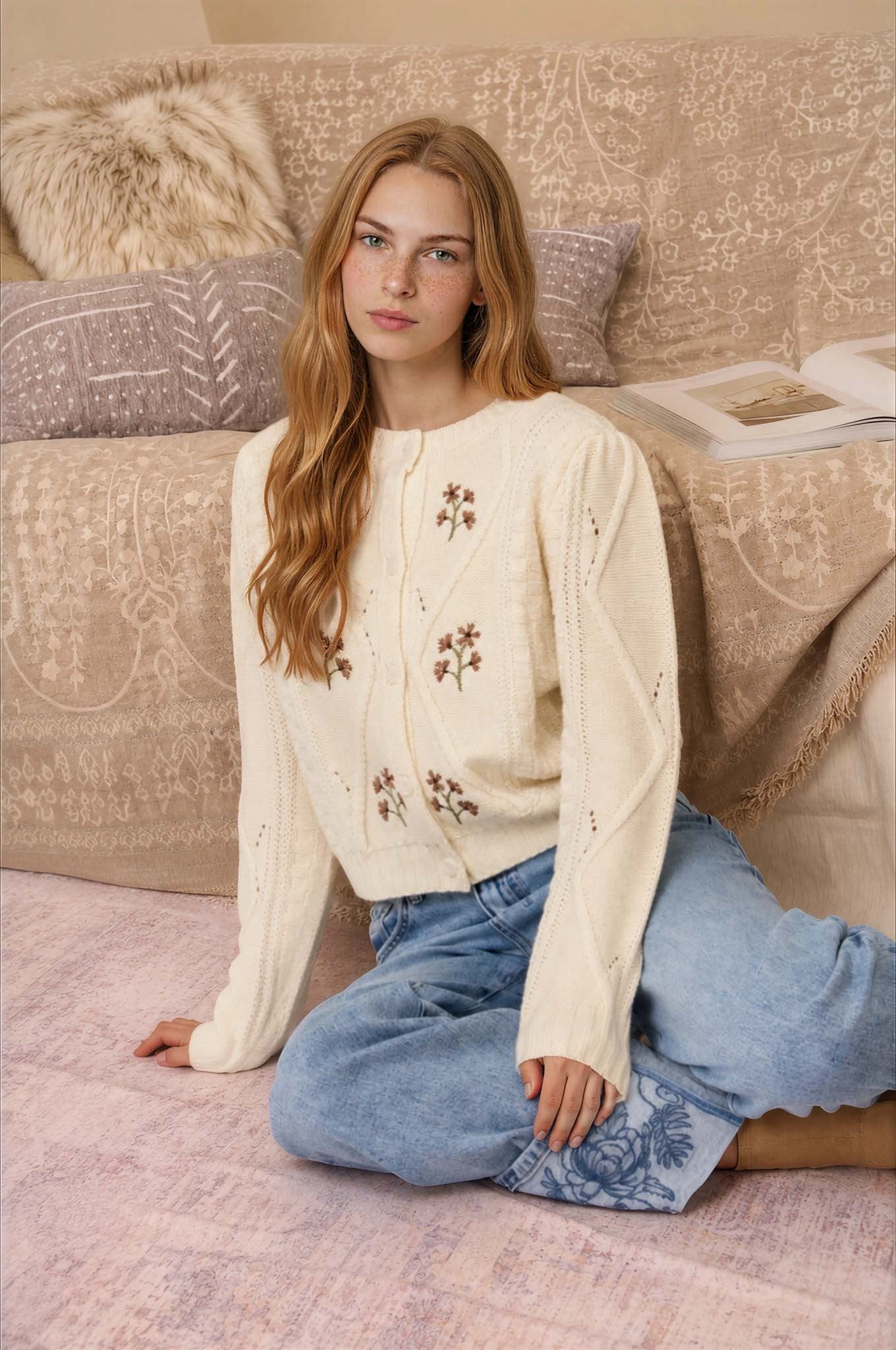 Floral Embroidered Cardigan Sweater