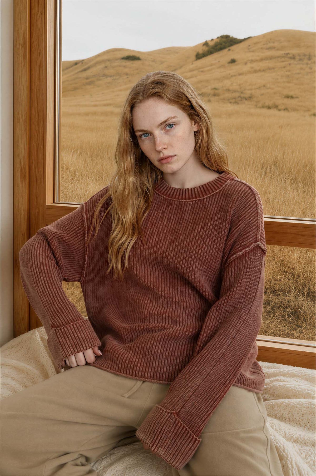 Washed Ribbed Cuff Sweater