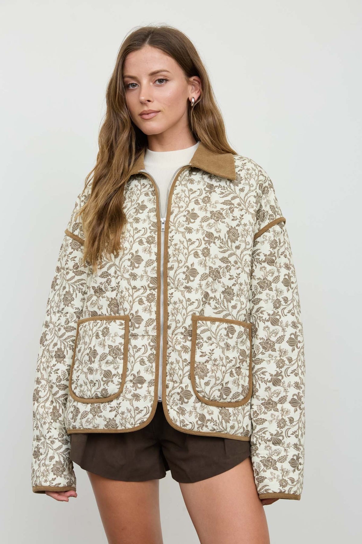 Floral Quilted Collared Jacket