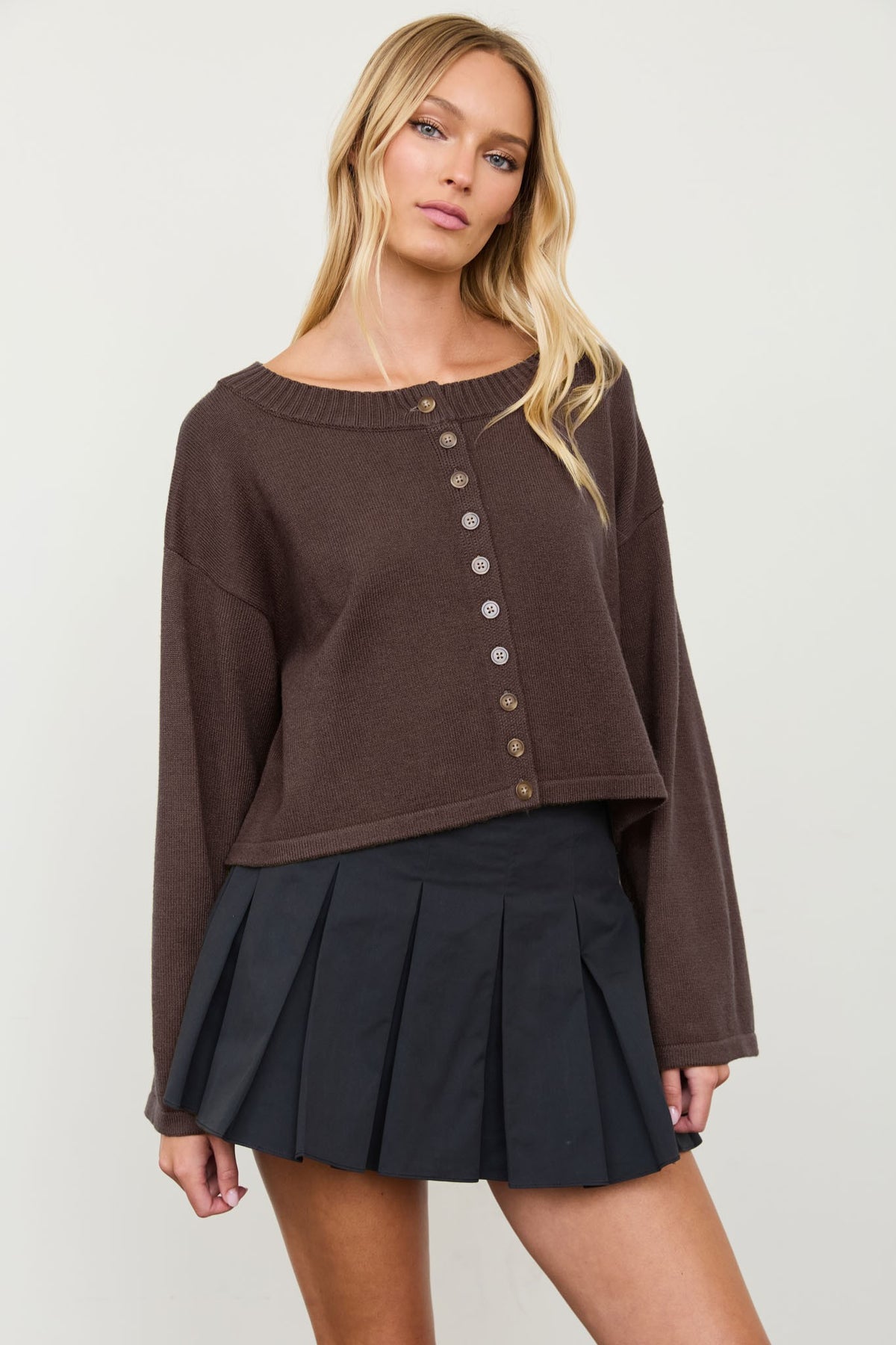 Boxy Cropped Button Down Cardigan