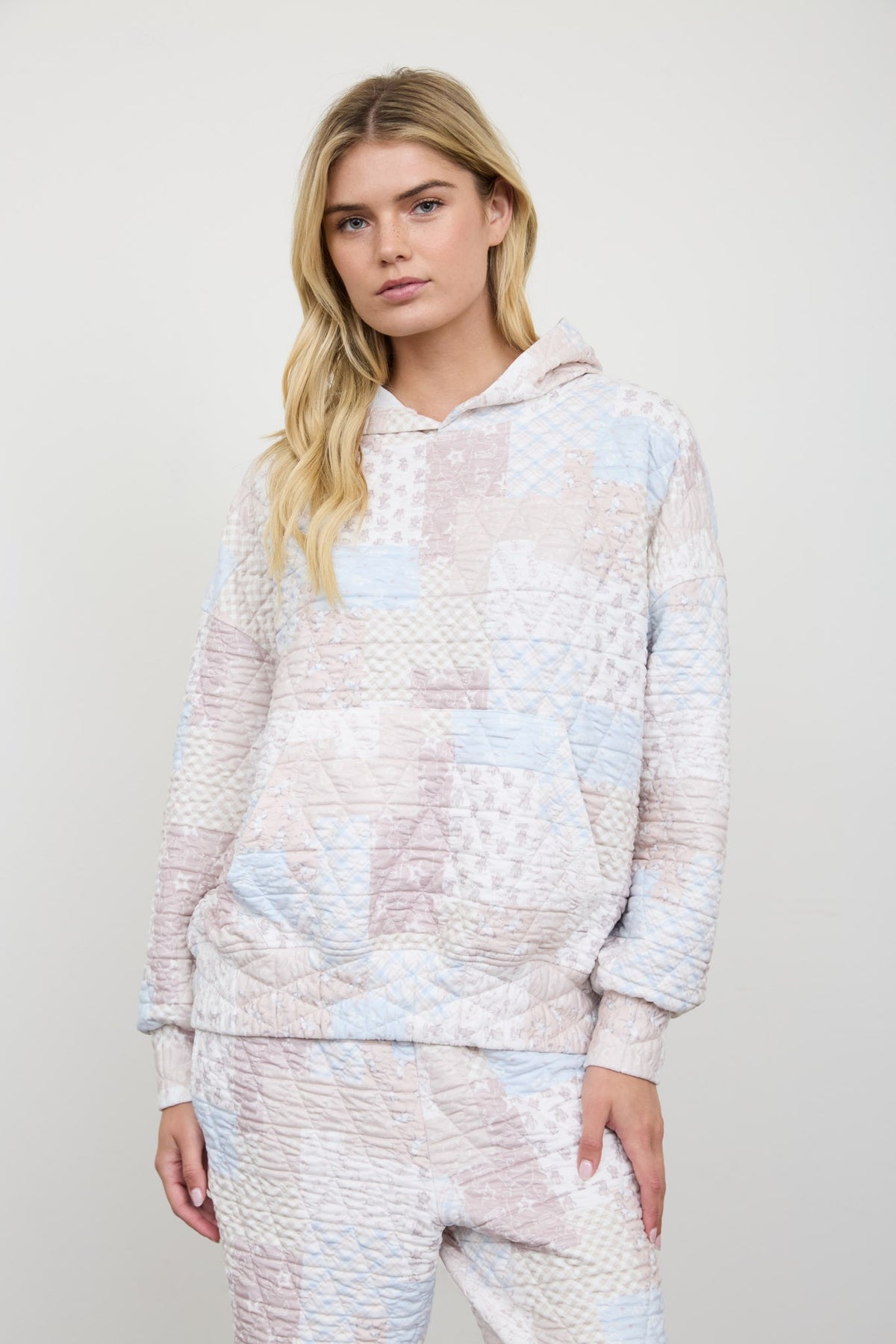 Multi Pattern Quilted Hoodie
