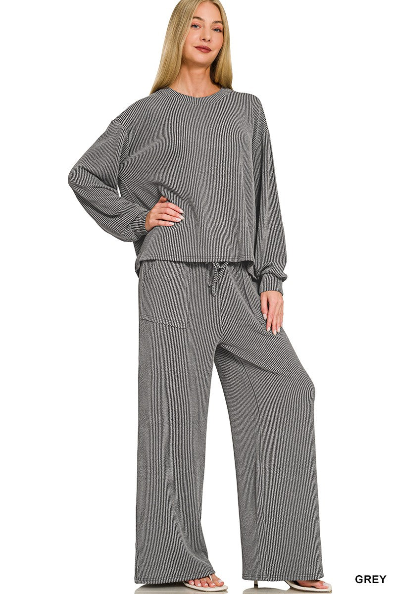 Ribbed Long Sleeve Pullover and Pant Set