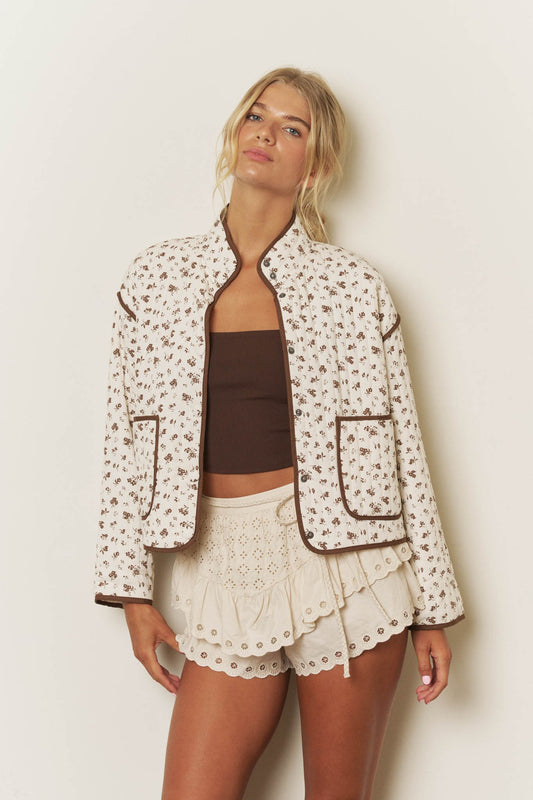 Floral Print Snap Button Jacket