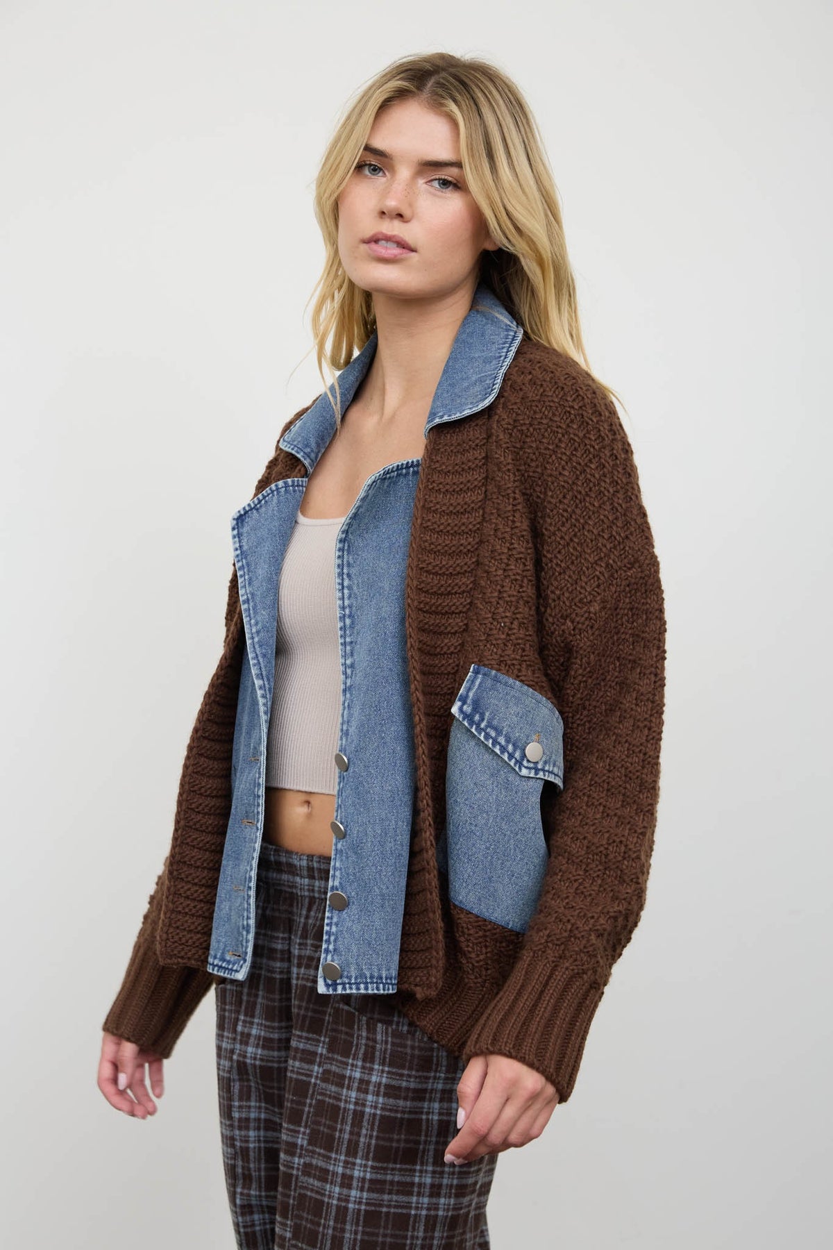 Mixed Media Cable Knit Jacket