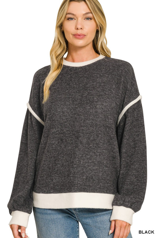 Brushed Contrast Trim Sweater