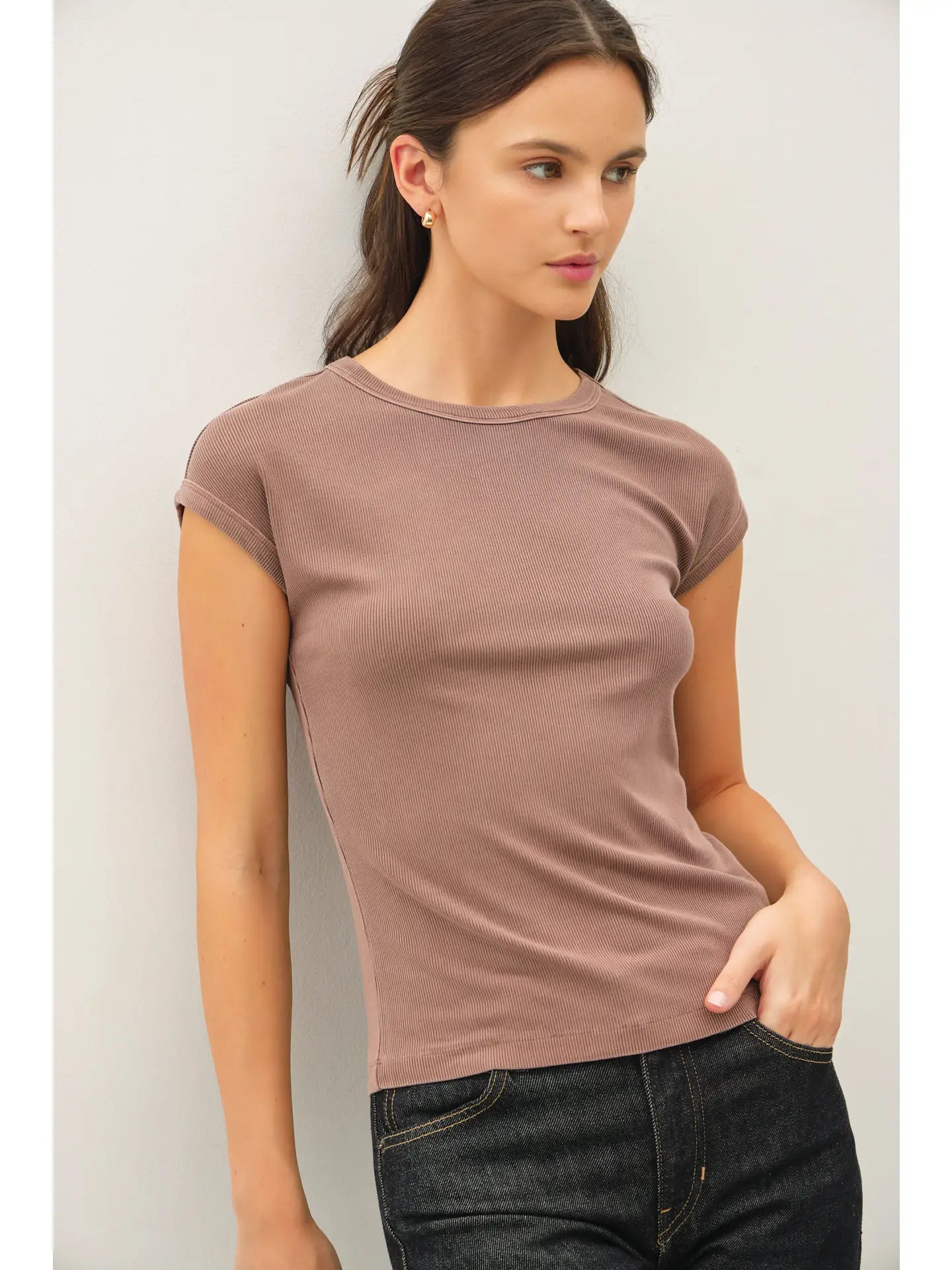 Ribbed Cap Sleeve T-Shirt