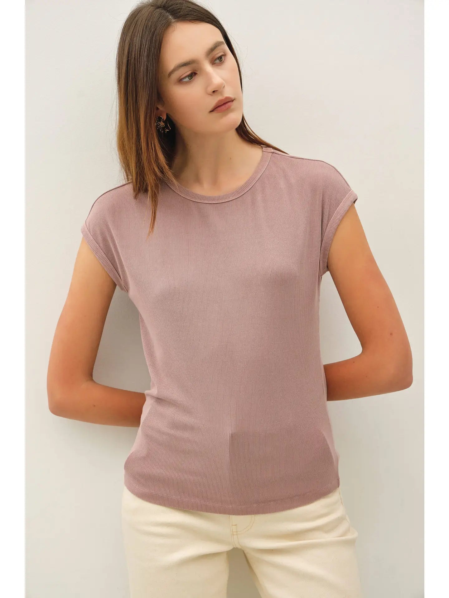 Ribbed Cap Sleeve T-Shirt