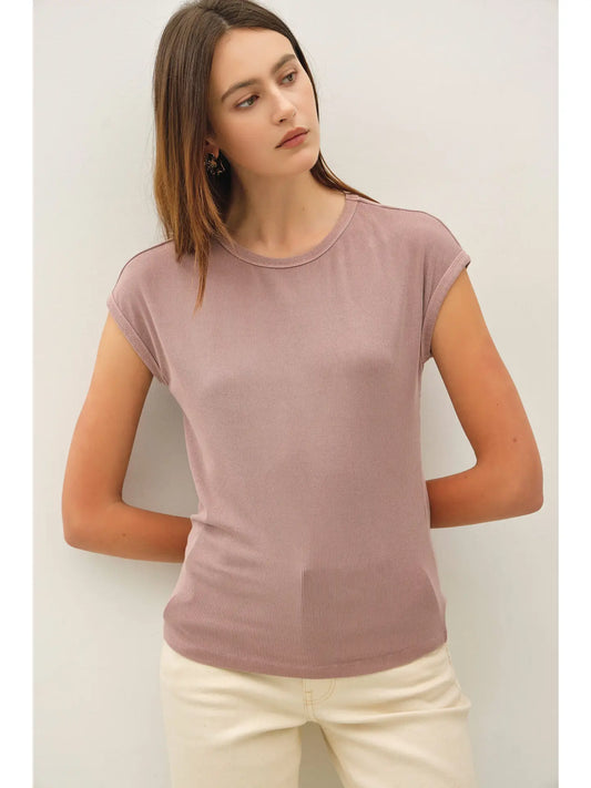 Ribbed Cap Sleeve T-Shirt
