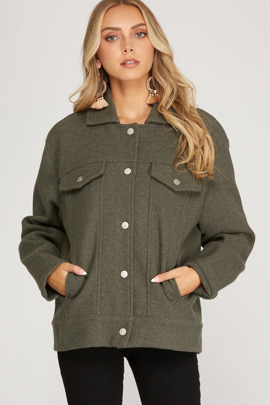 Olive Snap Button Jacket