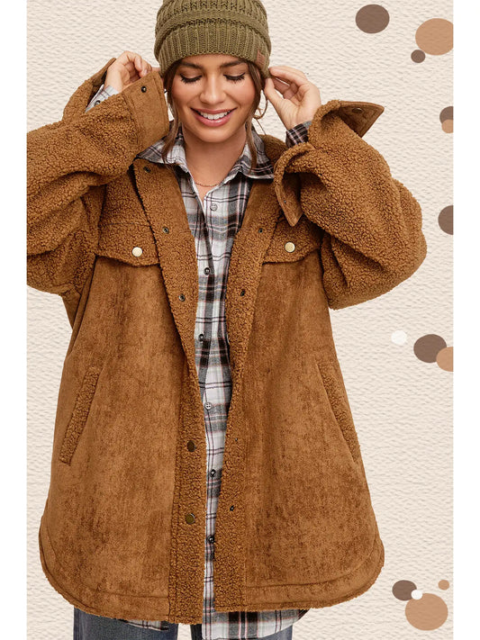Faux Suede Button Down Jacket