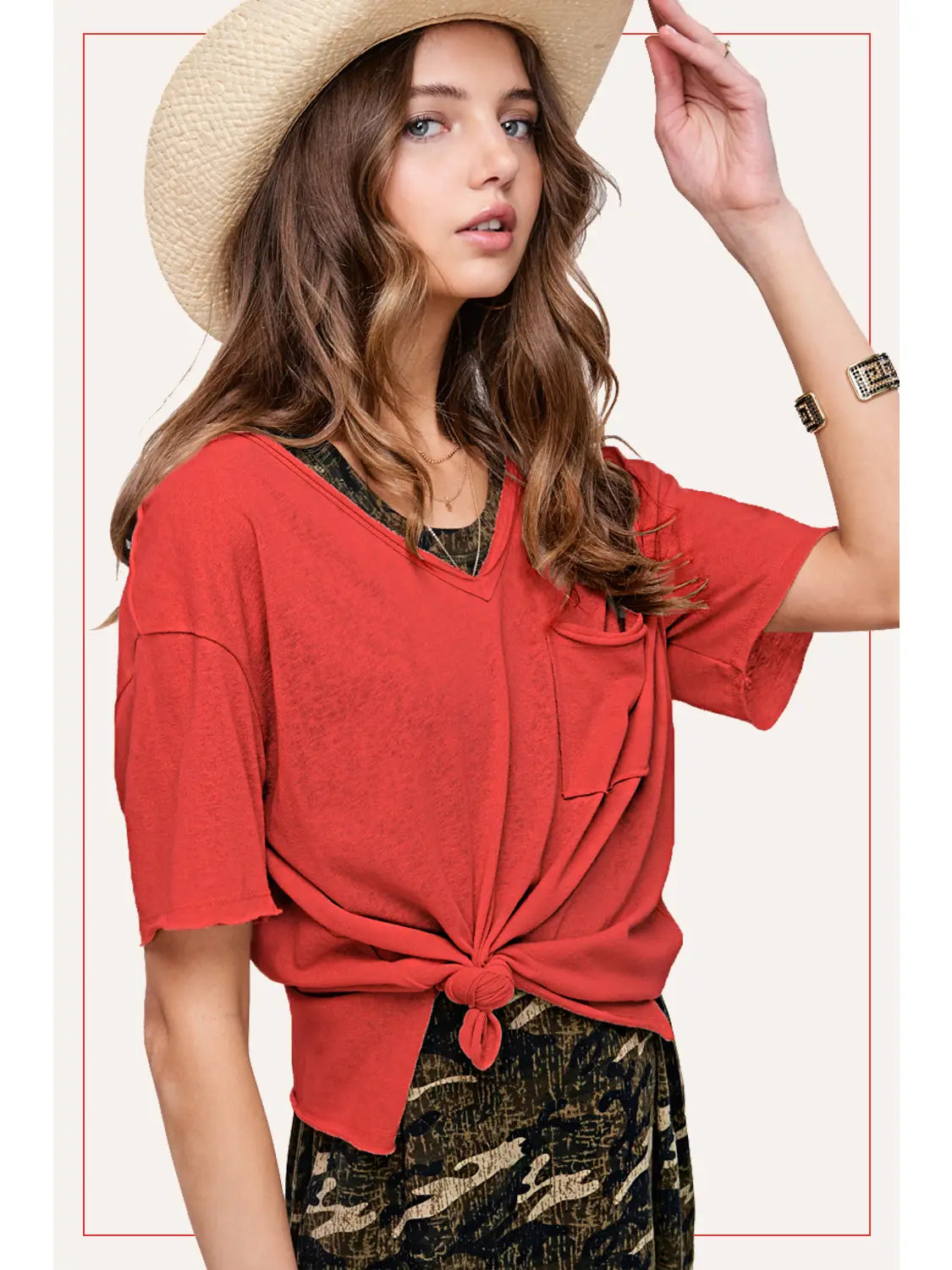 V Neck Front Pocket Tee
