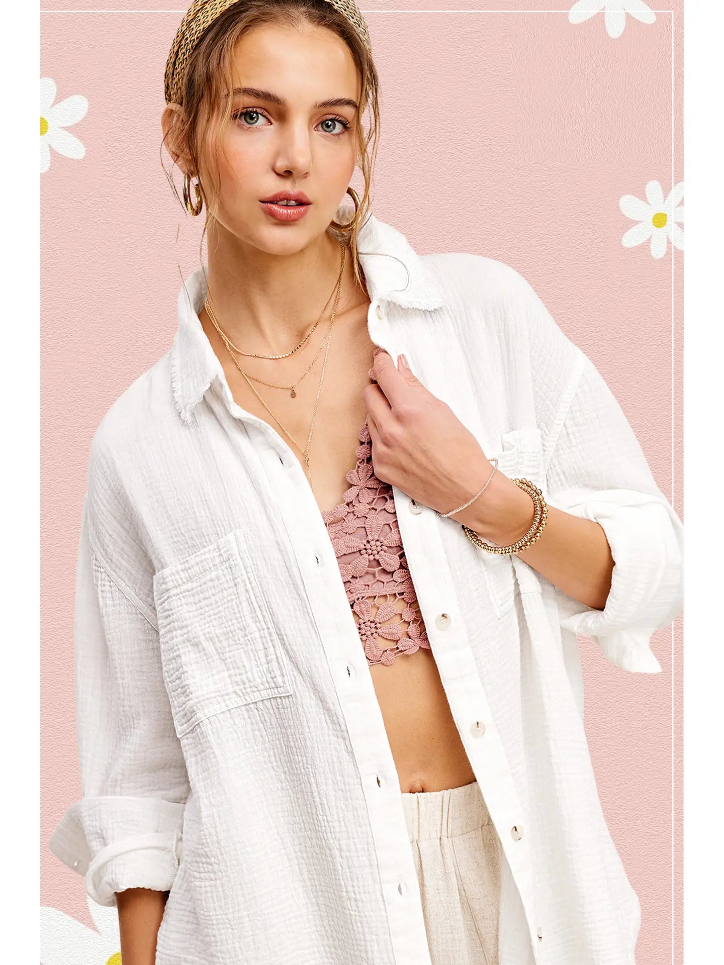 Crinkle Gauze Button Up