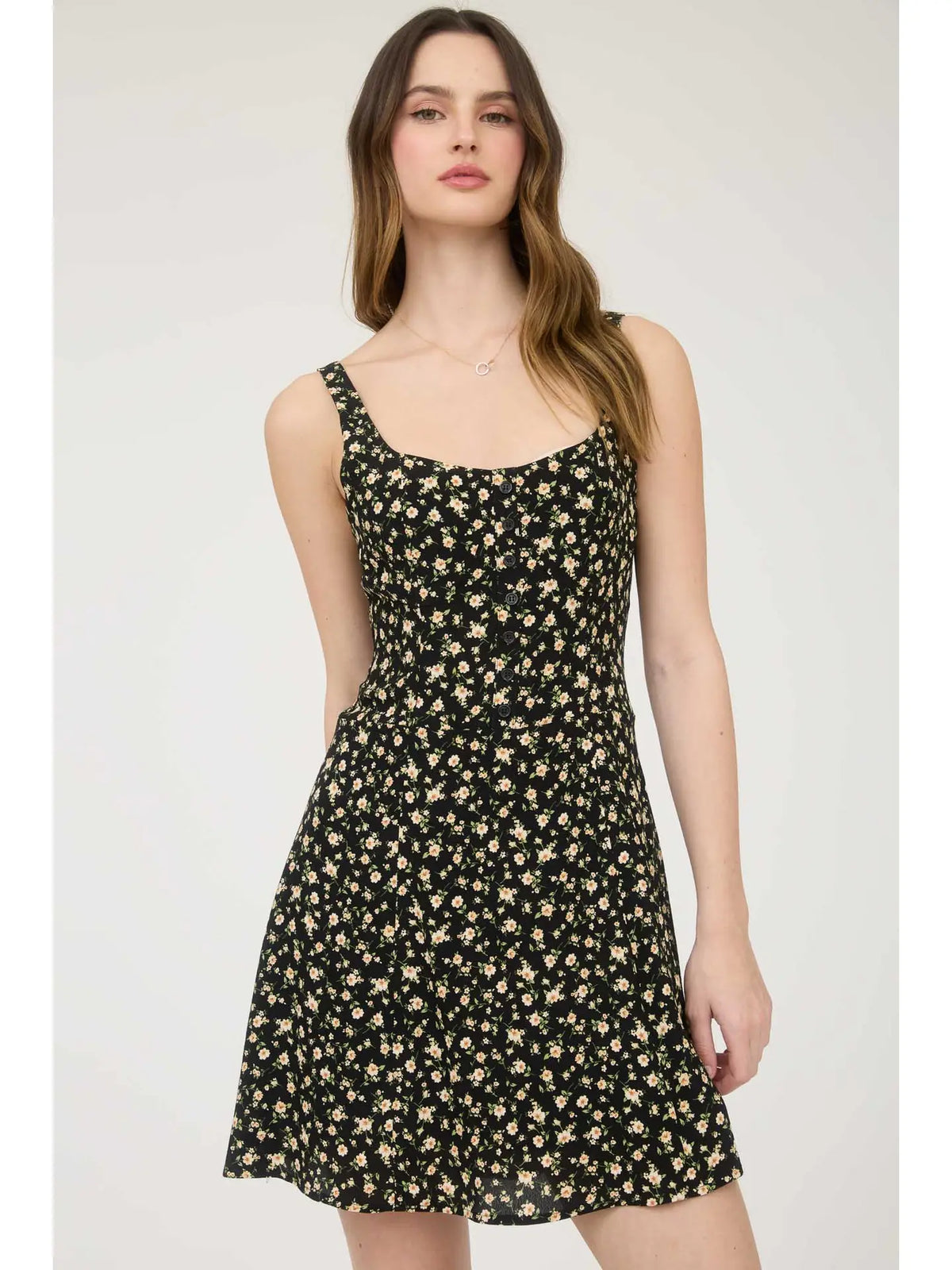 Floral Half Button Down Mini Dress
