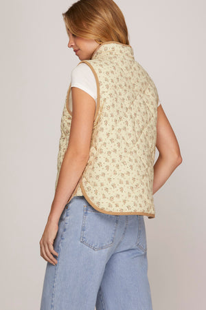 Floral Quilted Vest-Cream