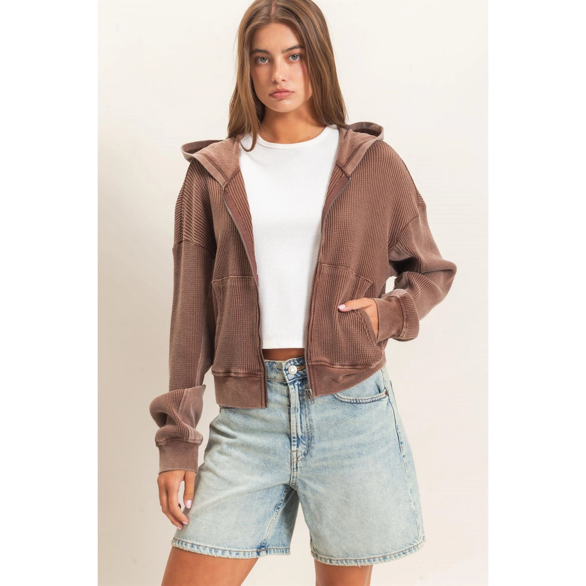 Waffle Zip Up Hoodie