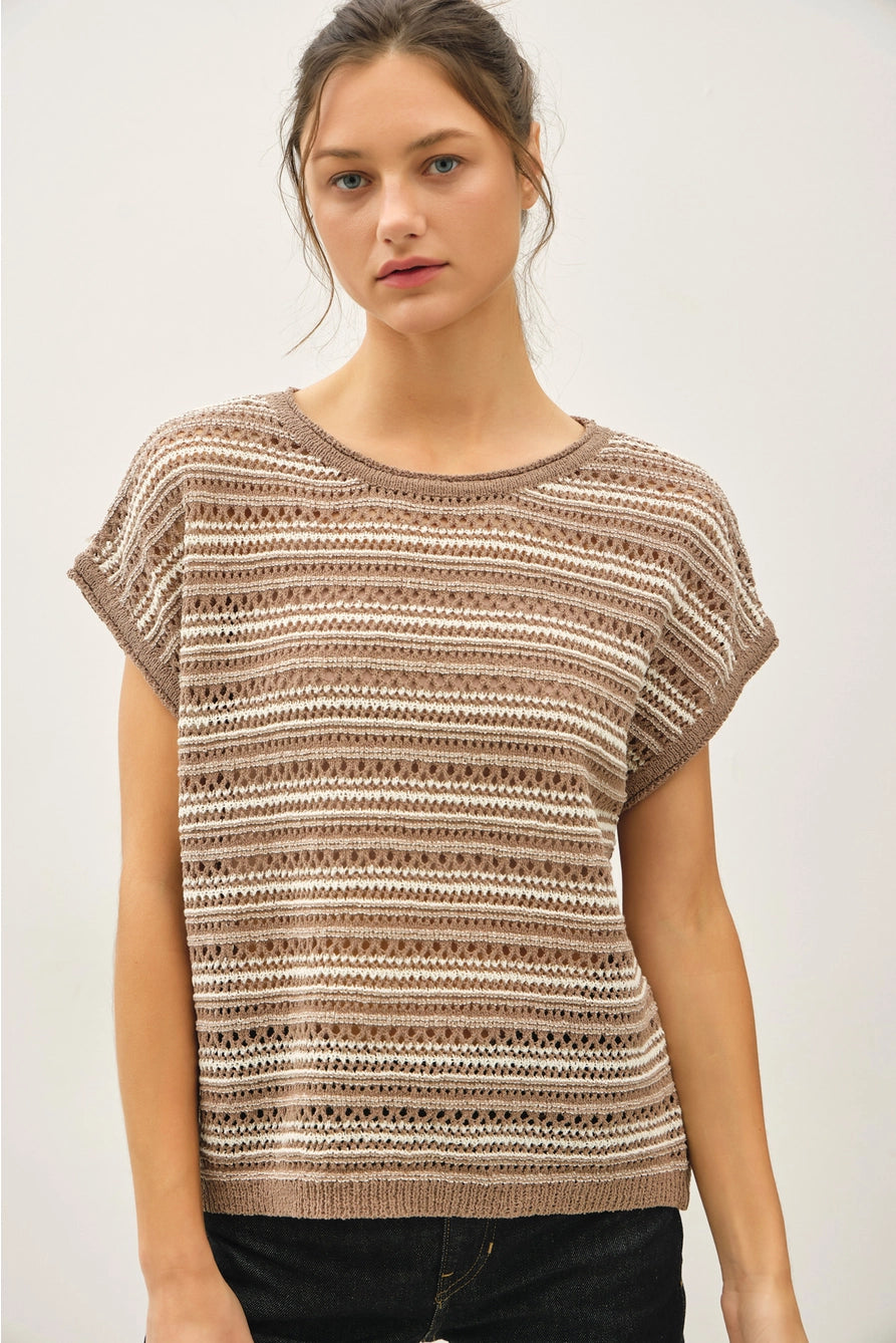 Striped Crochet Sweater Top