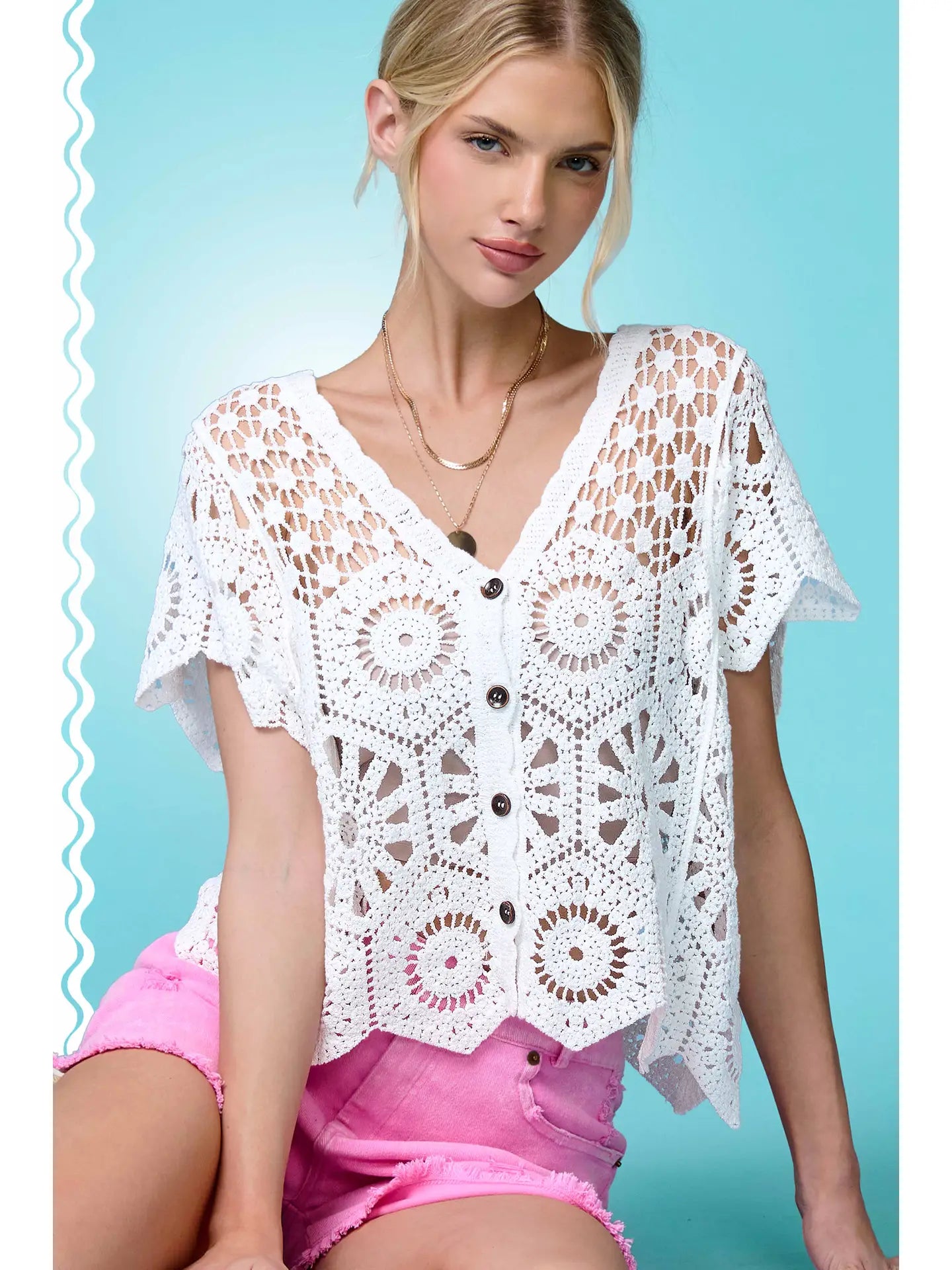 Open Knit Floral Crochet Top