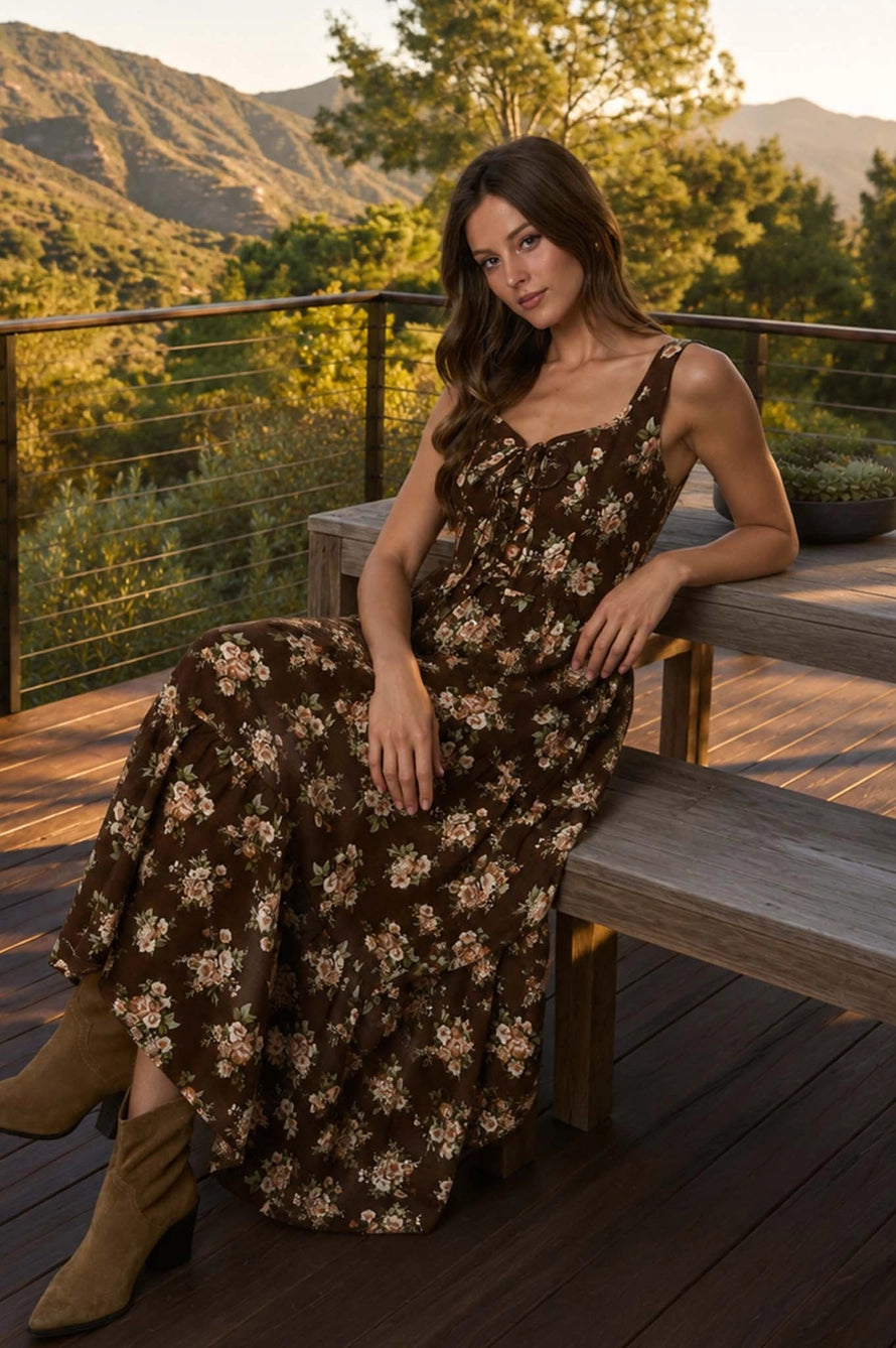 Floral Lace Up Corset Dress