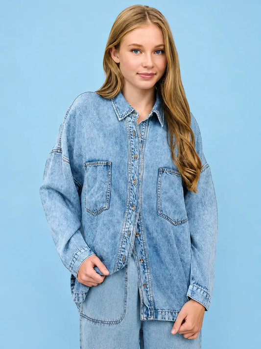 Washed Chambray Button Down Long Sleeve