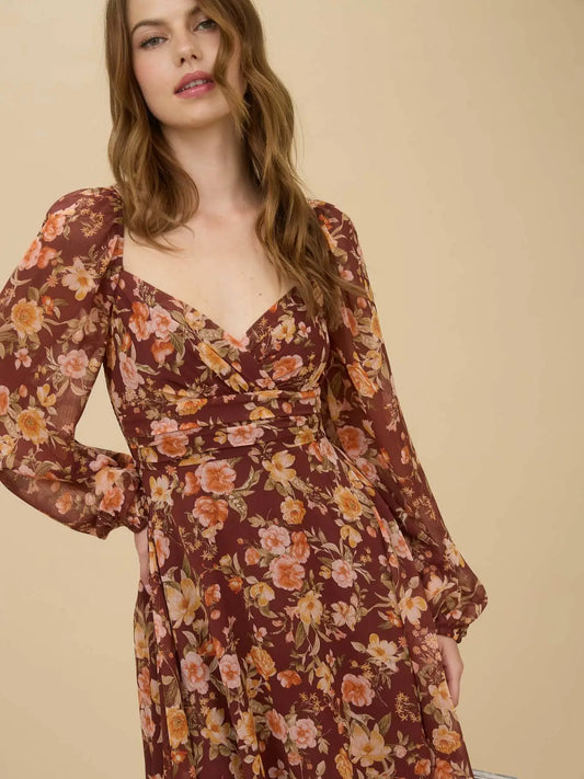 Floral Sweetheart Long Sleeve Mini Dress