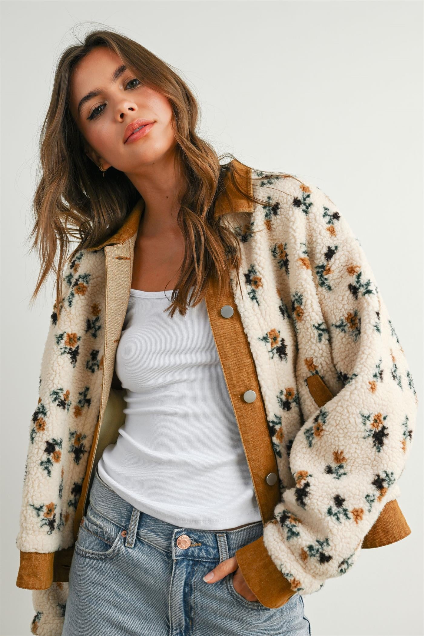 Floral Collared Button Up Jacket