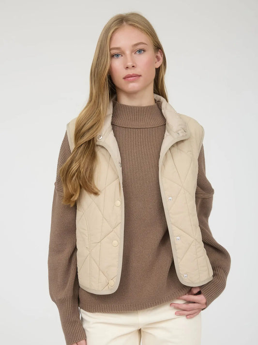 Snap Button Quilted Puffer Vest