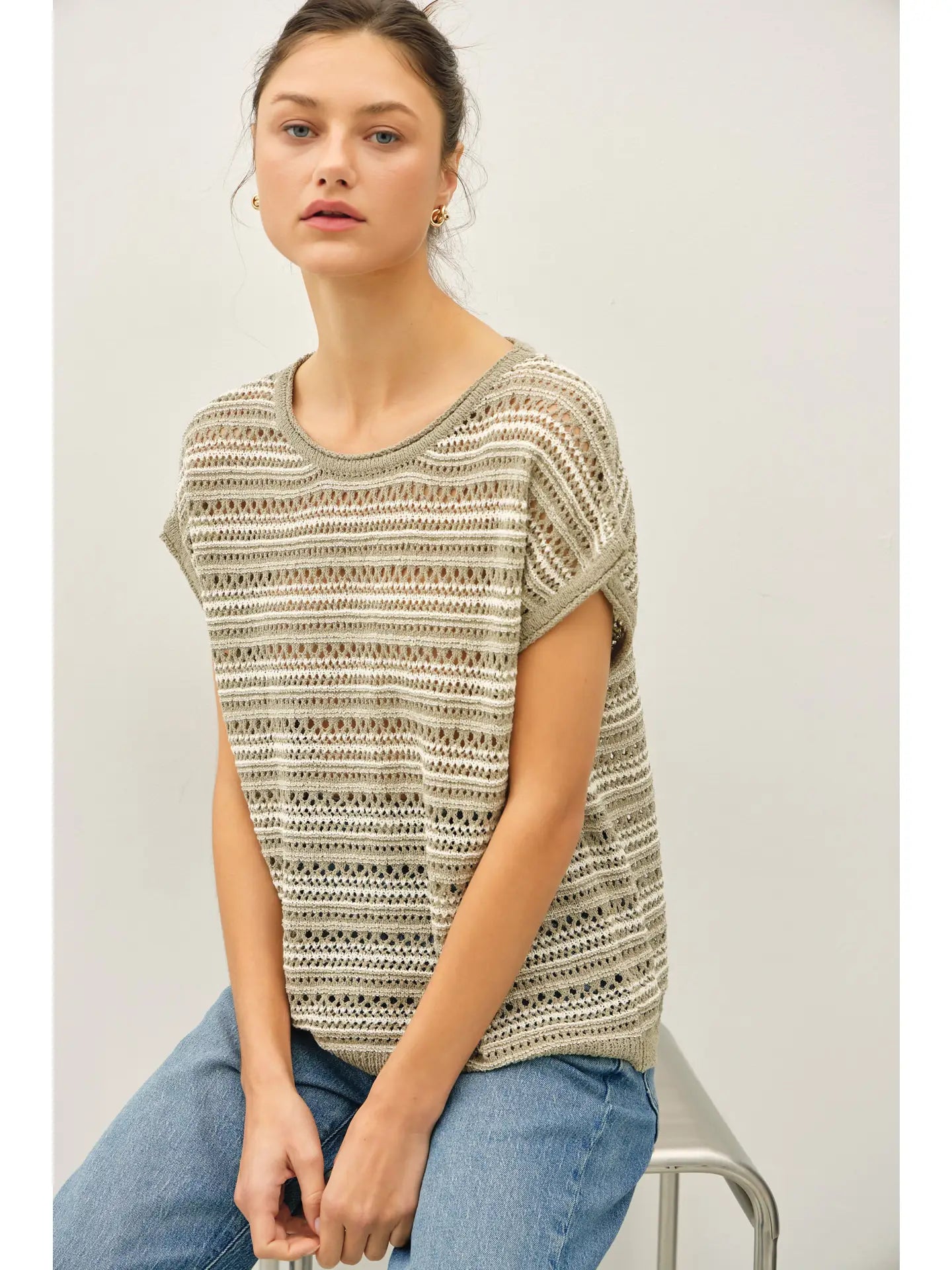 Striped Crochet Sweater Top