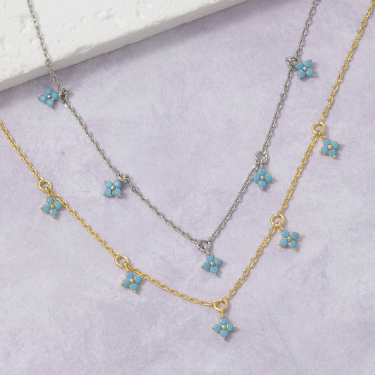 Silver Turquoise Floral Necklace