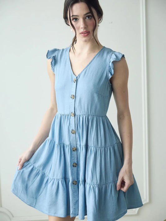 Button Down Tiered Dress