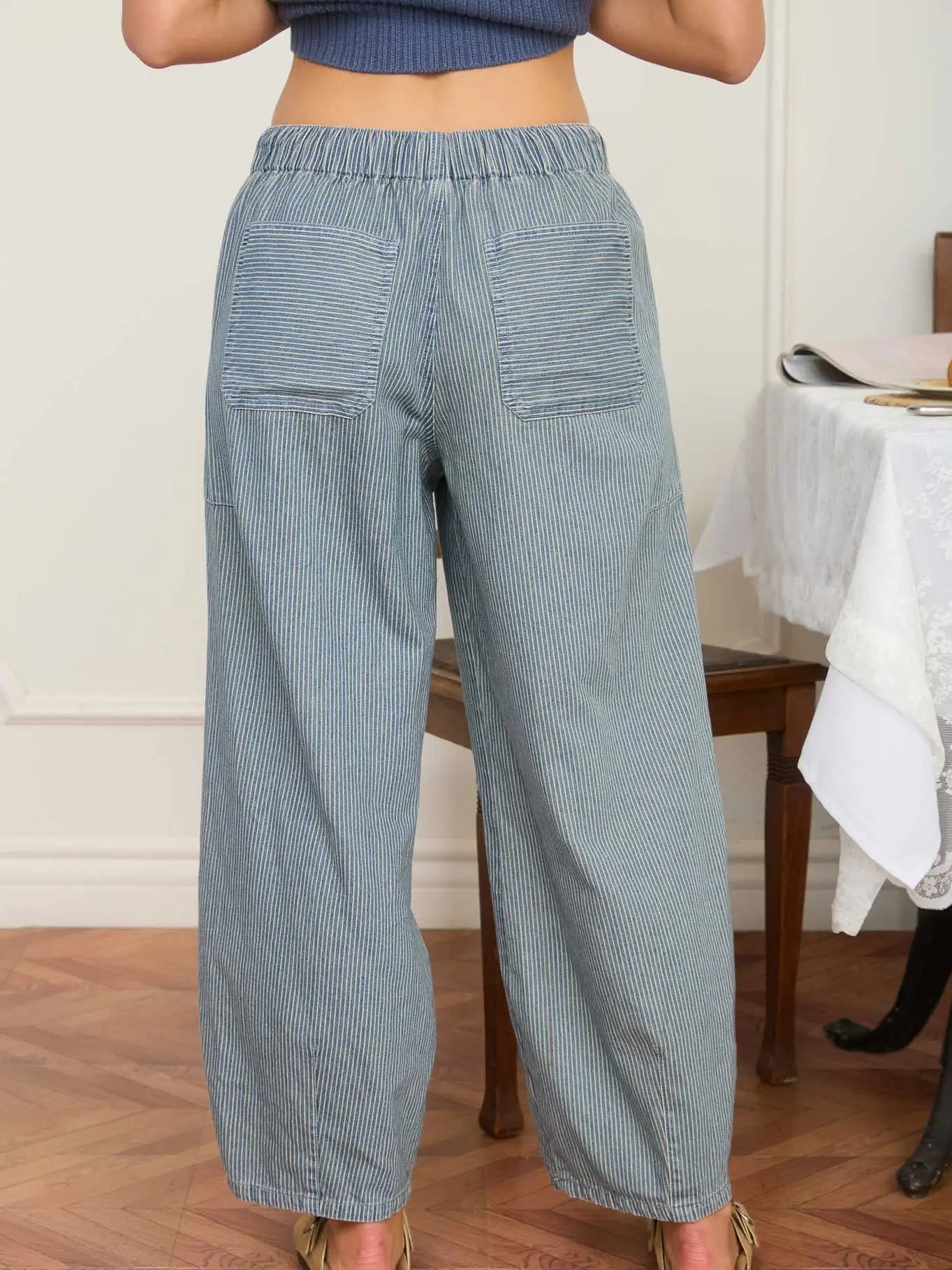 Stripe Denim Waist Tie Pants