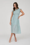 Smocked Tiered Midi Dress-Mint