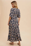 Boarder Print Flutter Sleeve Maxi-Navy