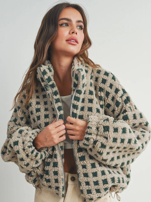 Brick Check Sherpa Fleece Jacket