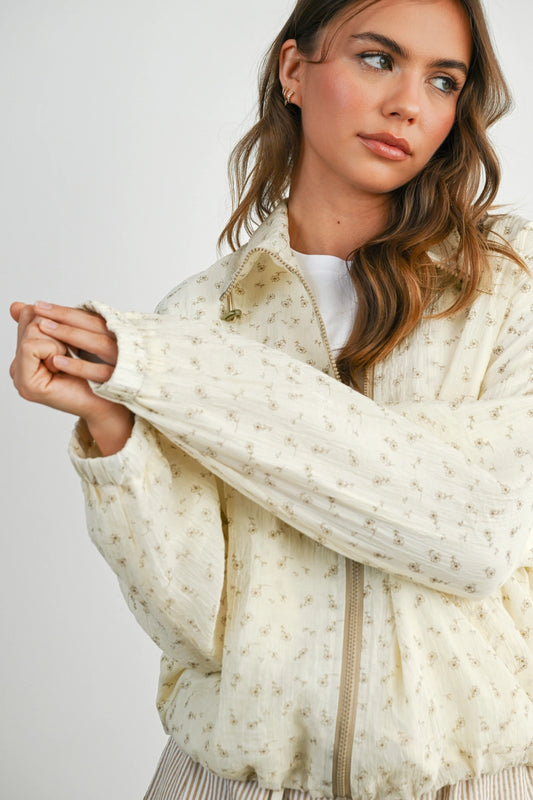 Floral Zip Up Collared Jacket
