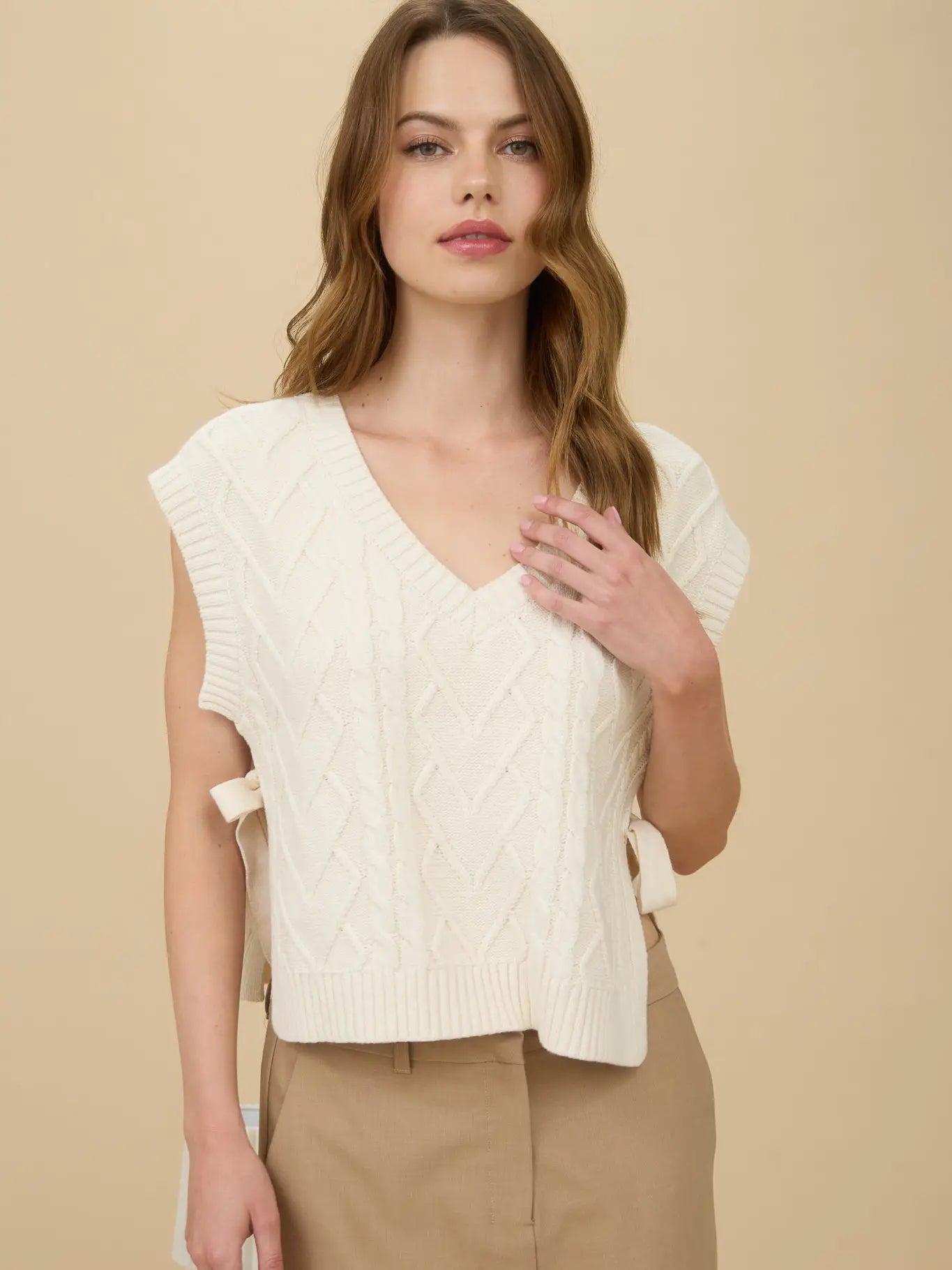 Cable Knit Side Tie Sweater Vest